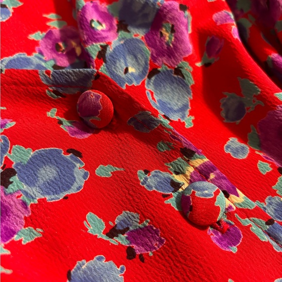 Red and Blue Vintage Floral Dress - size M - Picture 5 of 6